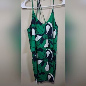 Banana Republic Green And Blue X-Small Floral Spaghetti-Strap Dress
